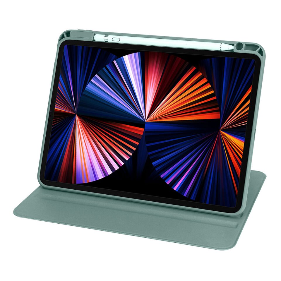 Apple iPad Air 10.9 2020 (4.Nesil) Kılıf Zore Termik Kalem Bölmeli Dönebilen Standlı Kılıf Koyu Yeşil