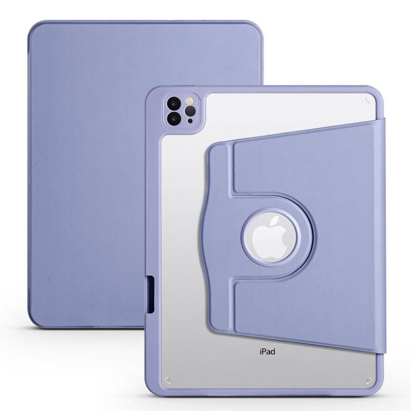 Apple iPad Air 10.9 2020 (4.Nesil) Kılıf Zore Termik Kalem Bölmeli Dönebilen Standlı Kılıf Lavendery Gray
