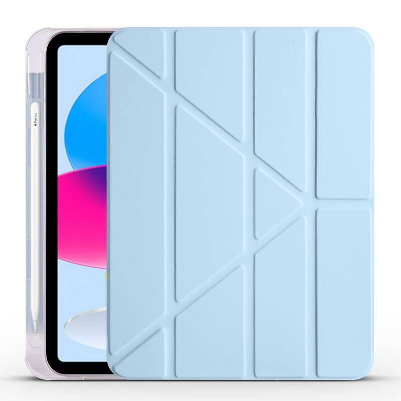Apple iPad 11.Nesil 2025 Kılıf Zore Tri Folding Kalem Bölmeli Standlı Kılıf Mavi