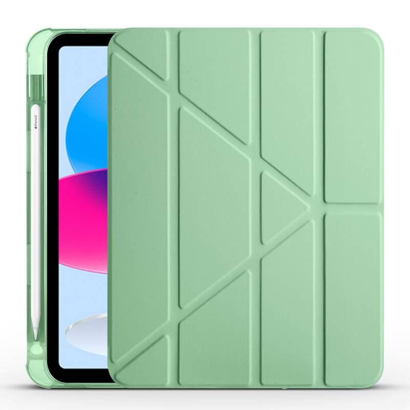 Apple iPad 11.Nesil 2025 Kılıf Zore Tri Folding Kalem Bölmeli Standlı Kılıf Açık Yeşil