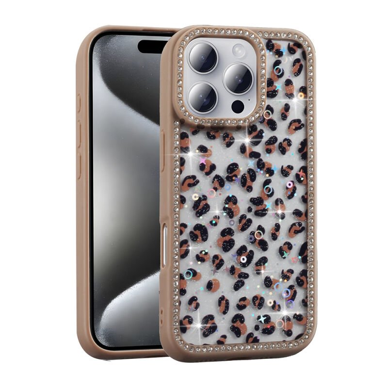 Apple iPhone 16 Pro Kılıf Taşlı ve Simli Tasarım Zore Azra Kapak Gold