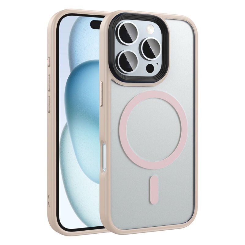 Apple iPhone 16 Pro Kılıf Mat Arka Yüzey Wireless Şarj Özellikli Zore Flet M-safe Kapak Rose Gold