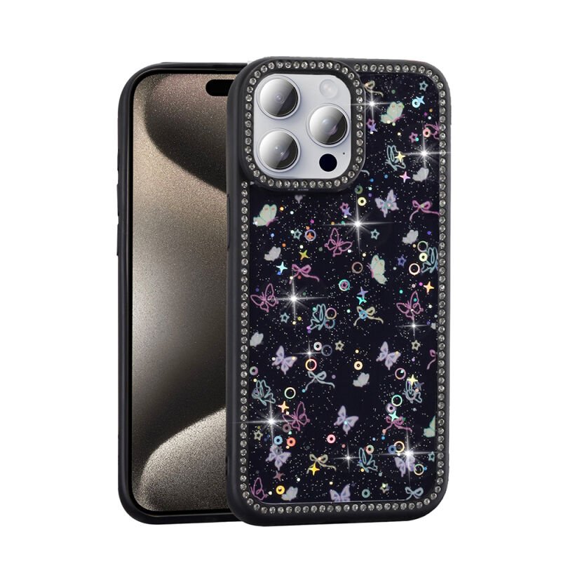 Apple iPhone 15 Pro Max Kılıf Taşlı ve Simli Tasarım Zore Azra Kapak