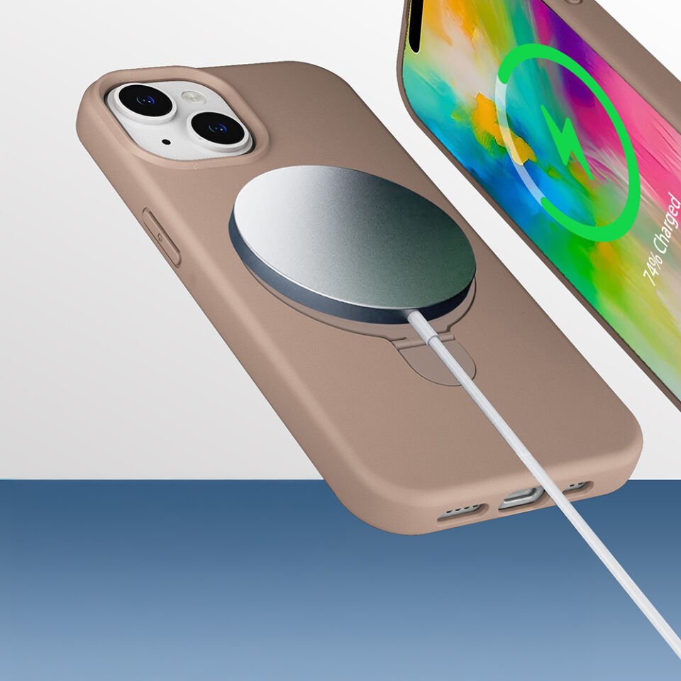 Apple iPhone 15 Kılıf M-safe Şarj Özellikli Standlı Zore Samara Kapak