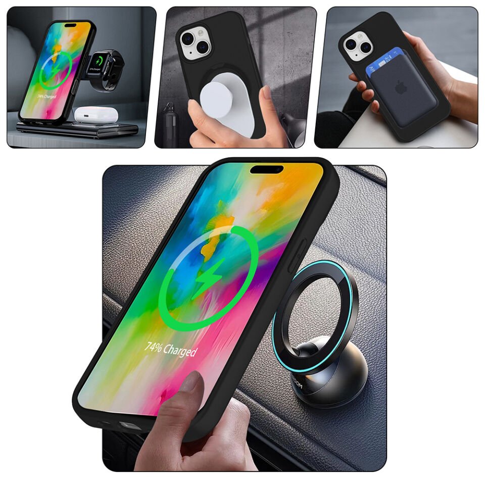 Apple iPhone 15 Kılıf M-safe Şarj Özellikli Standlı Zore Samara Kapak