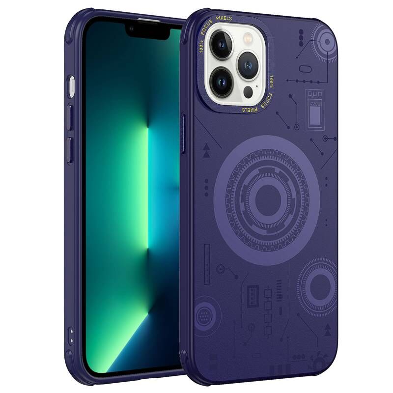 Apple iPhone 12 Pro Kılıf Zore Wireless Şarj Özellikli Desenli Hot Kapak Derin Mor