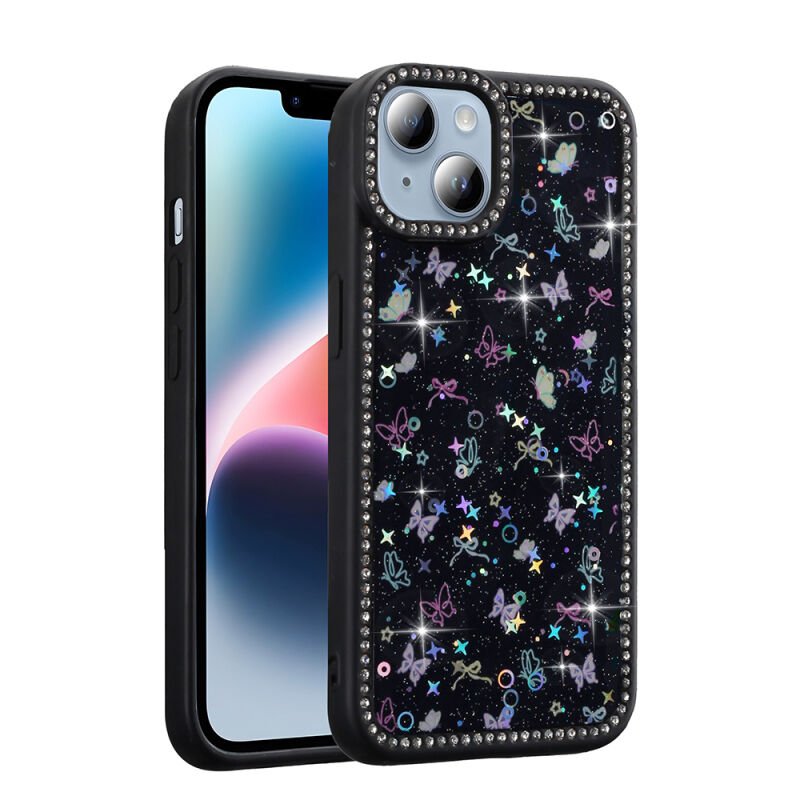 Apple iPhone 15 Kılıf Taşlı ve Simli Tasarım Zore Azra Kapak