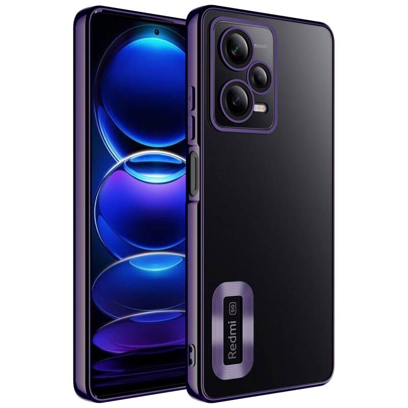Xiaomi Redmi Note 12 5G Kılıf Kamera Korumalı Logo Gösteren Zore Omega Kapak Derin Mor