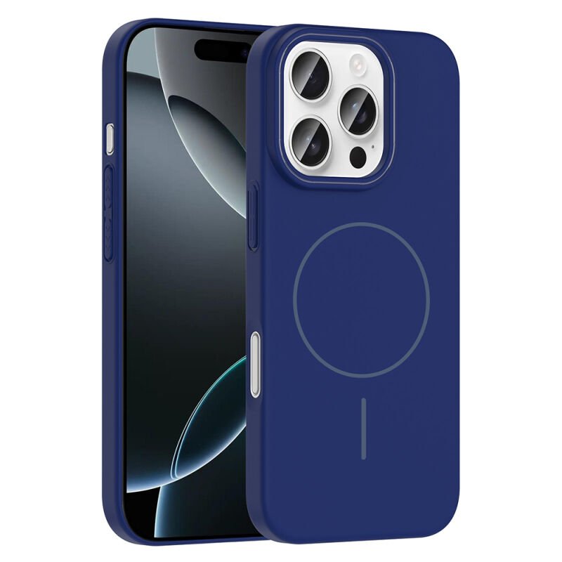 Apple iPhone 16 Pro Kılıf M-safe Şarj Özellikli Zore Ruby Sert Kapak Lacivert