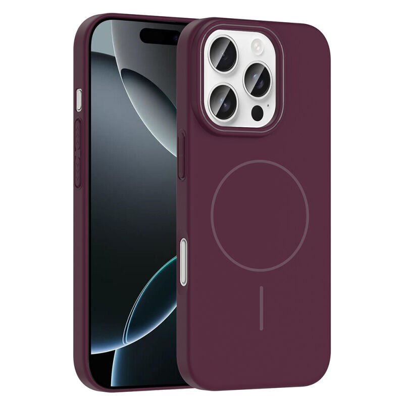 Apple iPhone 16 Pro Kılıf M-safe Şarj Özellikli Zore Ruby Sert Kapak Mürdüm