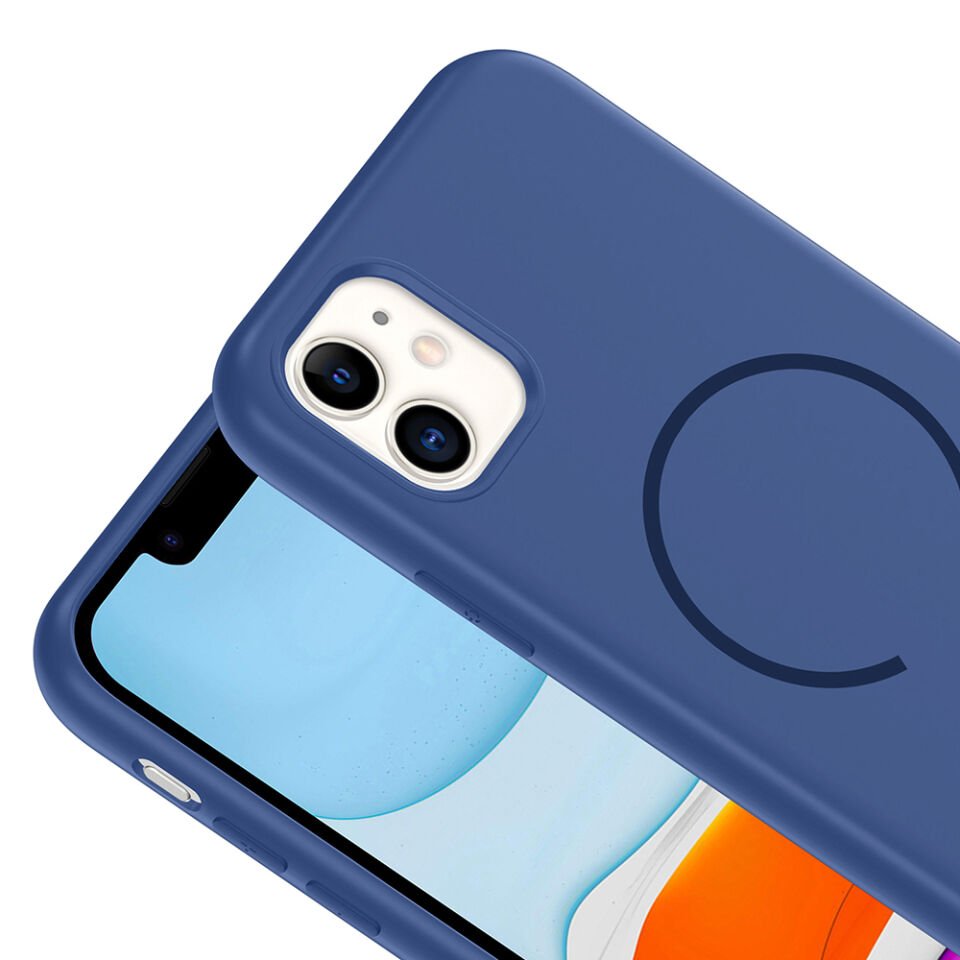 Apple iPhone 11 Kılıf M-safe Şarj Özellikli Zore Meta Kapak Lacivert