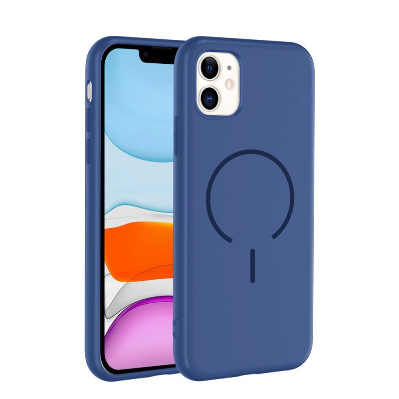 Apple iPhone 11 Kılıf M-safe Şarj Özellikli Zore Meta Kapak Lacivert