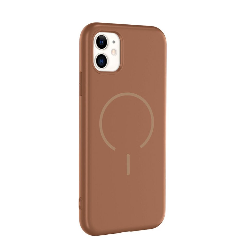 Apple iPhone 11 Kılıf M-safe Şarj Özellikli Zore Meta Kapak Kahverengi