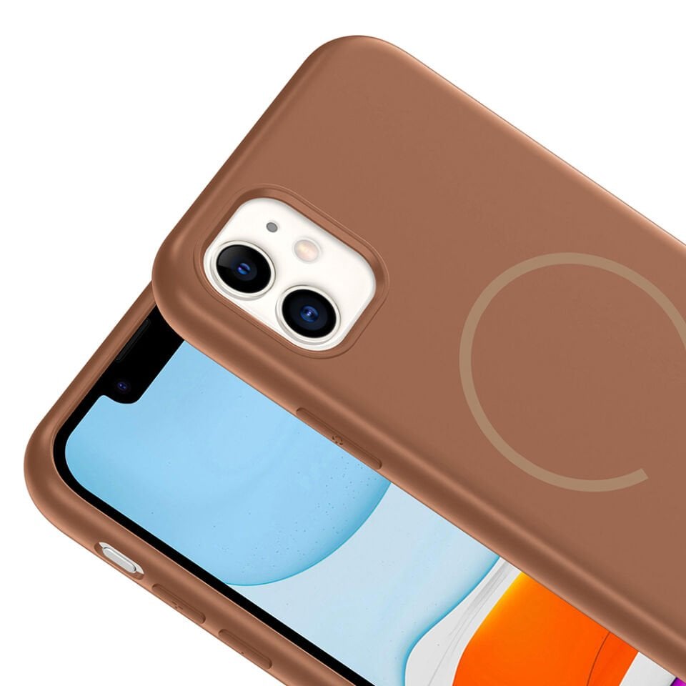 Apple iPhone 11 Kılıf M-safe Şarj Özellikli Zore Meta Kapak Kahverengi
