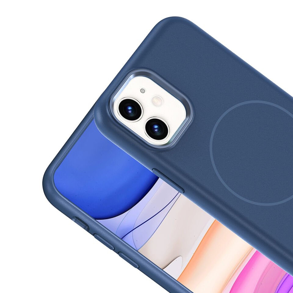 Apple iPhone 11 Kılıf M-Safe Şarj Özellikli Metal Kamera Çerçeveli Zore Edi Silikon Kapak Lacivert