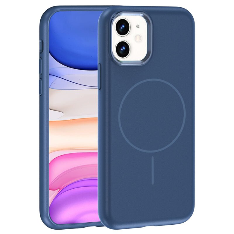 Apple iPhone 11 Kılıf M-Safe Şarj Özellikli Metal Kamera Çerçeveli Zore Edi Silikon Kapak Lacivert