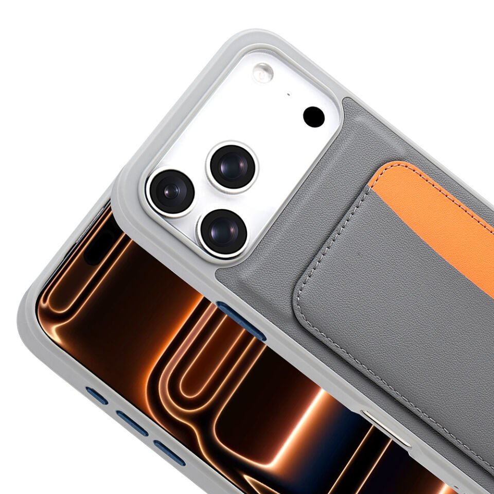 Apple iPhone 17 Pro Max Kılıf Kartlıklı Zore X-Kart Silikon Kapak Koyu Gri