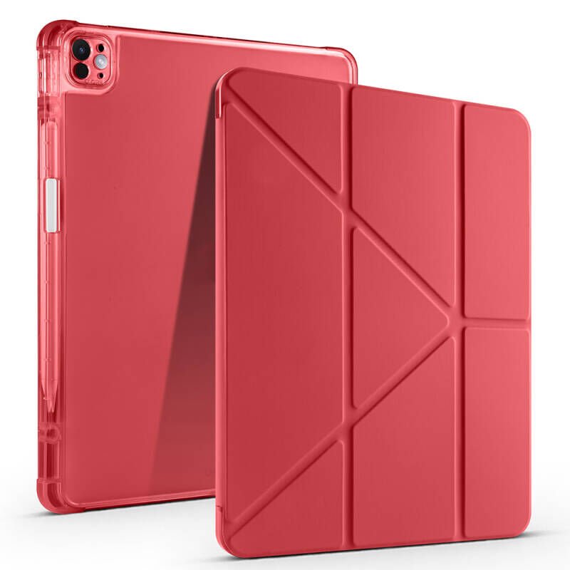 Apple iPad Air 13 2024 Kılıf Zore Tri Folding Kalem Bölmeli Standlı Kılıf Kırmızı