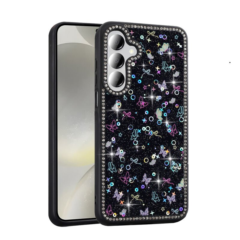Galaxy A55 Kılıf Taşlı ve Simli Tasarım Zore Azra Kapak Siyah