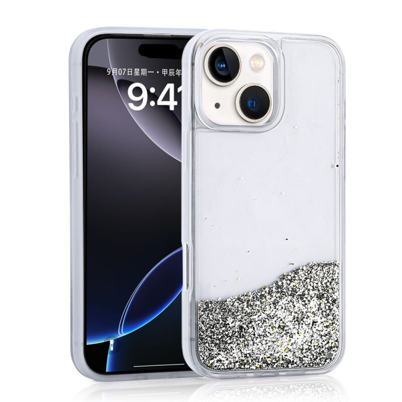 Apple iPhone 13 Kılıf Sıvılı Simli Şeffaf Arka Yüzey Zore Keto Silikon Kapak