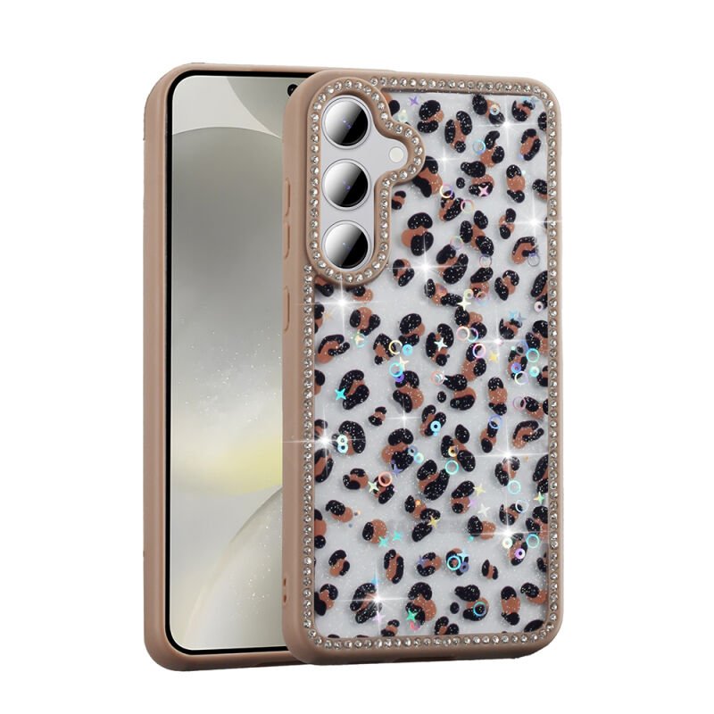Galaxy S24 FE Kılıf Taşlı ve Simli Tasarım Zore Azra Kapak Gold