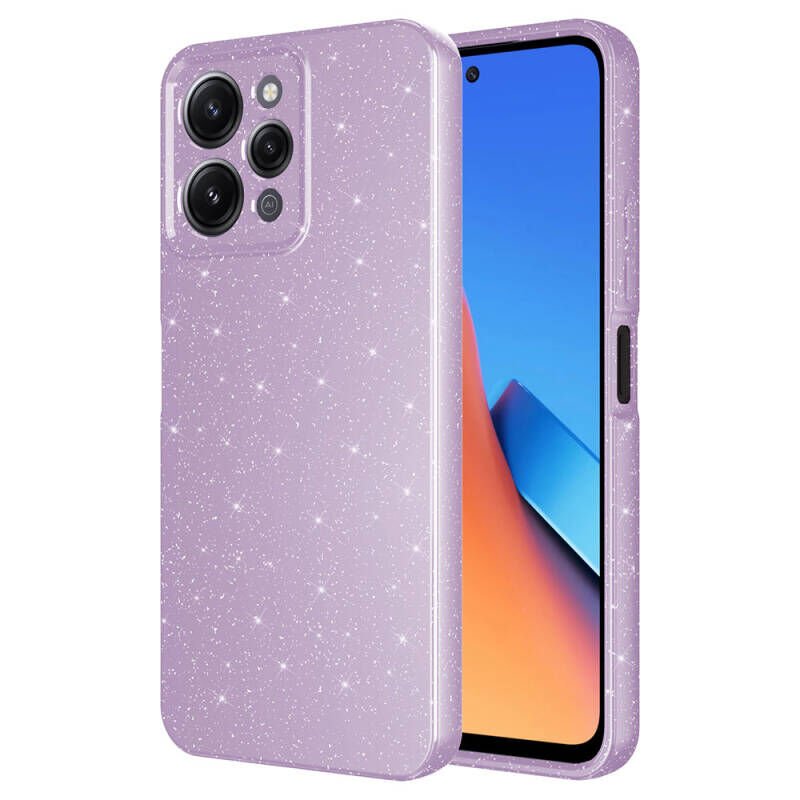Xiaomi Redmi 12 Kılıf Kamera Korumalı Simli Lüks Zore Koton Kapak Lila