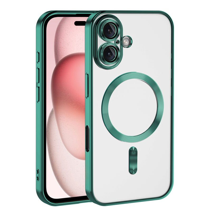 Apple iPhone 16 Plus Kılıf Kamera Korumalı M-safe Wireless Şarj Özellikli Zore Demre Kapak Koyu Yeşil
