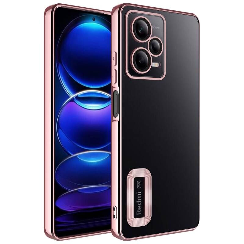 Xiaomi Redmi Note 12 Pro 5G Kılıf Kamera Korumalı Logo Gösteren Zore Omega Kapak Rose Gold