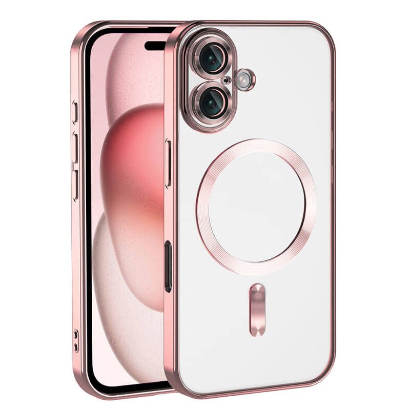 Apple iPhone 16 Plus Kılıf Kamera Korumalı M-safe Wireless Şarj Özellikli Zore Demre Kapak Rose Gold