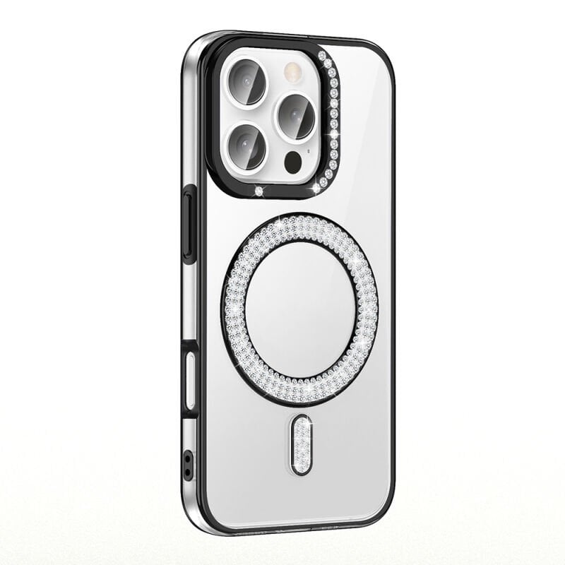 Apple iPhone 16 Pro Max Kılıf Pırlanta Taş Tasarımlı M-safe Şarj Özellikli Zore Karetta Silikon Kapak