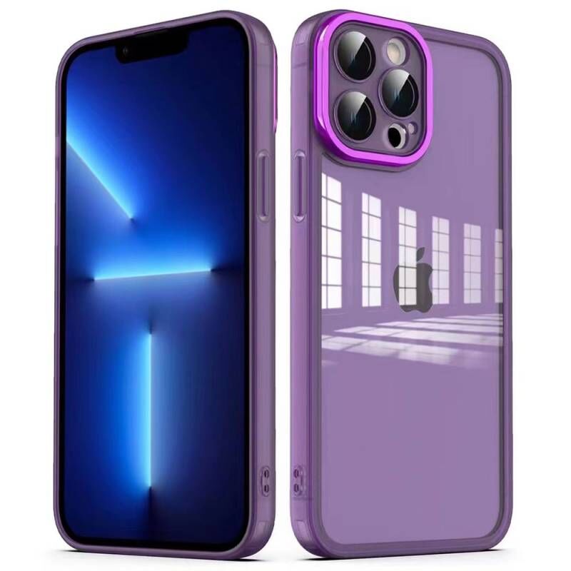 Apple iPhone 13 Pro Kılıf Kamera Korumalı Transparan Zore Post Kapak Derin Mor