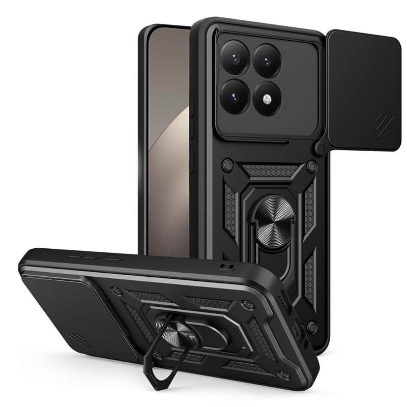 Xiaomi 15T Kılıf Magnetik Standlı Kamera Korumalı Zore Sürgülü Vega Kapak Siyah