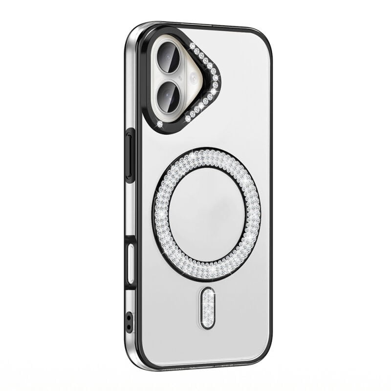 Apple iPhone 16 Plus Kılıf Pırlanta Taş Tasarımlı M-safe Şarj Özellikli Zore Karetta Silikon Kapak