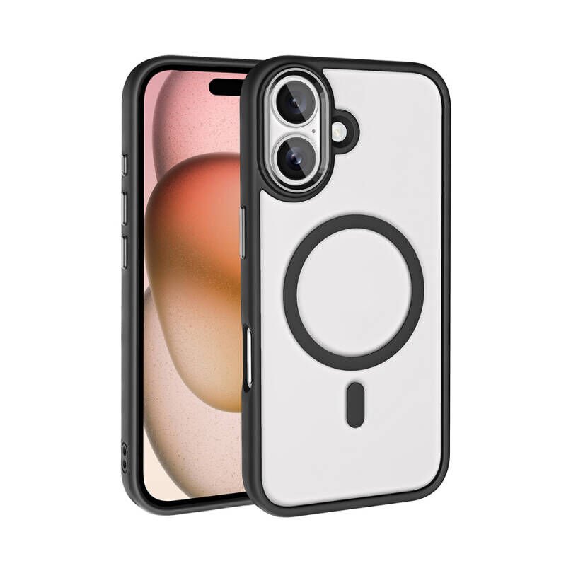 Apple iPhone 16 Plus Kılıf Wireless Şarj Özellikli Zore Krom M-safe Silikon Kapak Siyah
