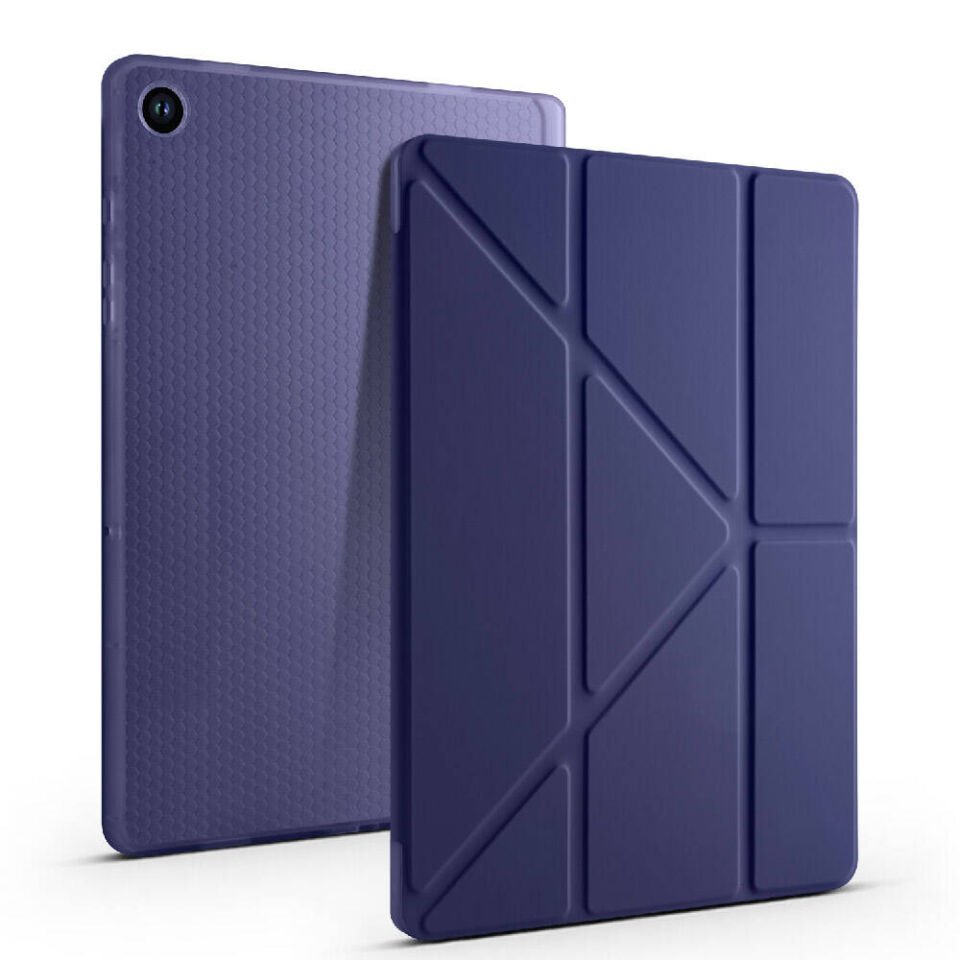 Galaxy Tab A9 Kılıf Zore Tri Folding Kalem Bölmeli Standlı Kılıf Lacivert
