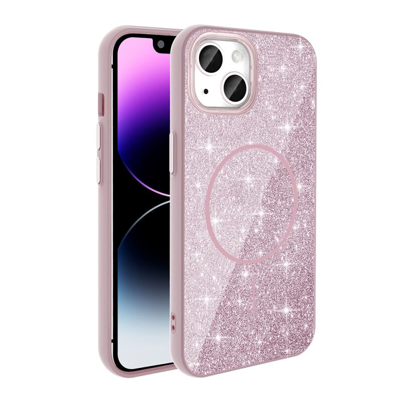 Apple iPhone 13 Kılıf M-safe Şarj Özellikli Parlayan Simli Zore Okso Kapak