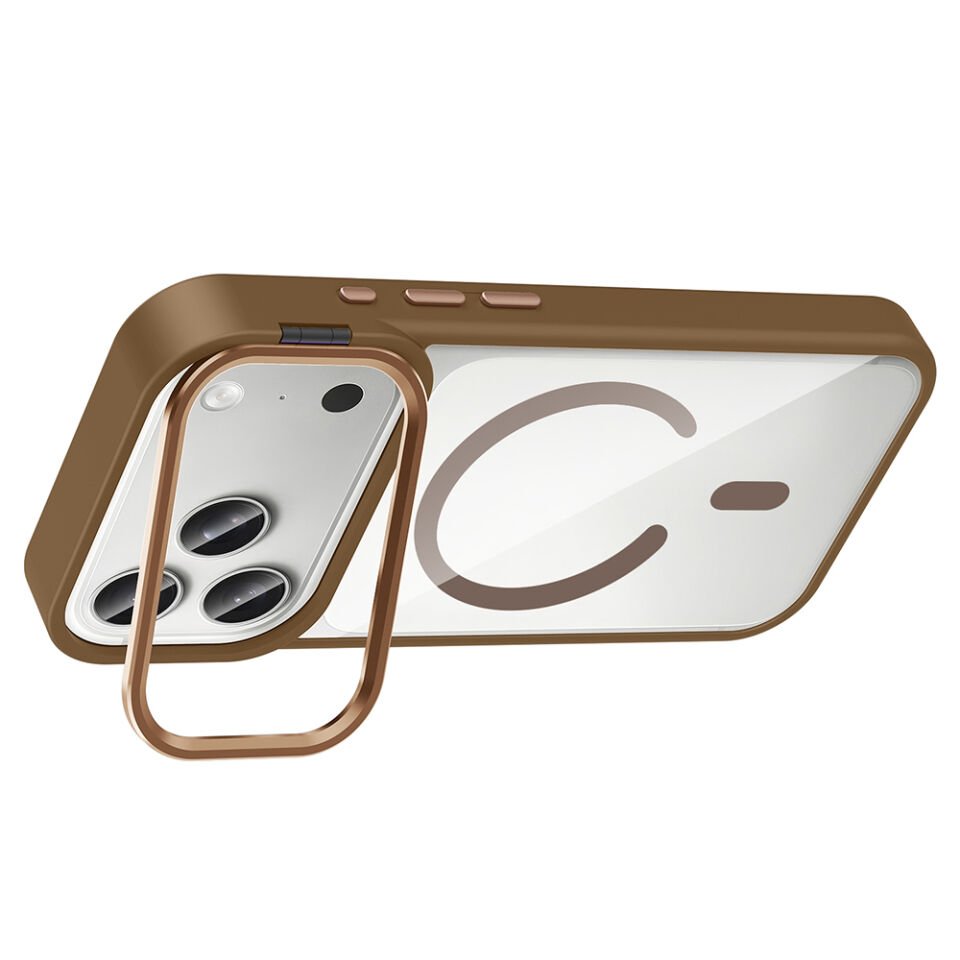 Apple iPhone 17 Pro Kılıf Standlı ve Kamera Lens Hediyeli M-Safe Şarj Özellikli Zore Etro Kapak