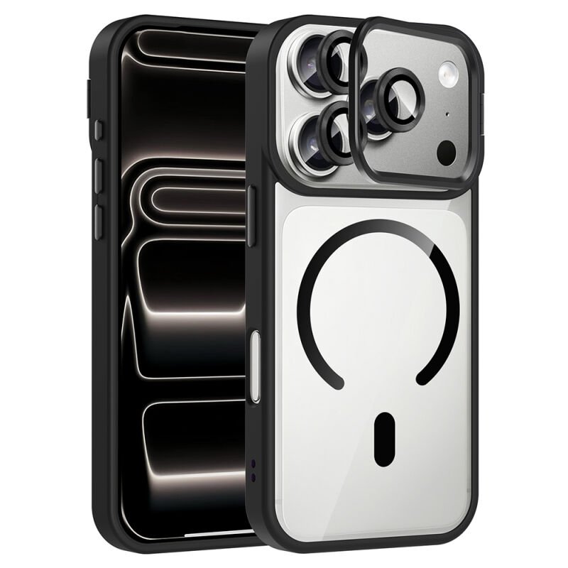 Apple iPhone 17 Pro Kılıf Standlı ve Kamera Lens Hediyeli M-Safe Şarj Özellikli Zore Etro Kapak