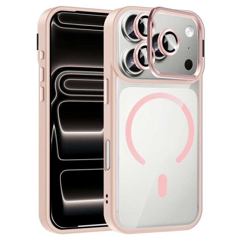 Apple iPhone 17 Pro Kılıf Standlı ve Kamera Lens Hediyeli M-Safe Şarj Özellikli Zore Etro Kapak
