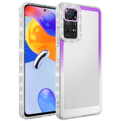 Xiaomi Redmi Note 11 Pro 5G Kılıf Simli ve Renk Geçiş Tasarımlı Lens Korumalı Zore Park Kapak Mor-Beyaz