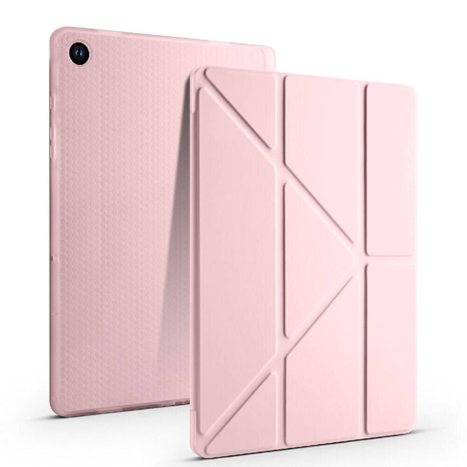 Galaxy Tab A9 Plus Kılıf Zore Tri Folding Kalem Bölmeli Standlı Kılıf Rose Gold