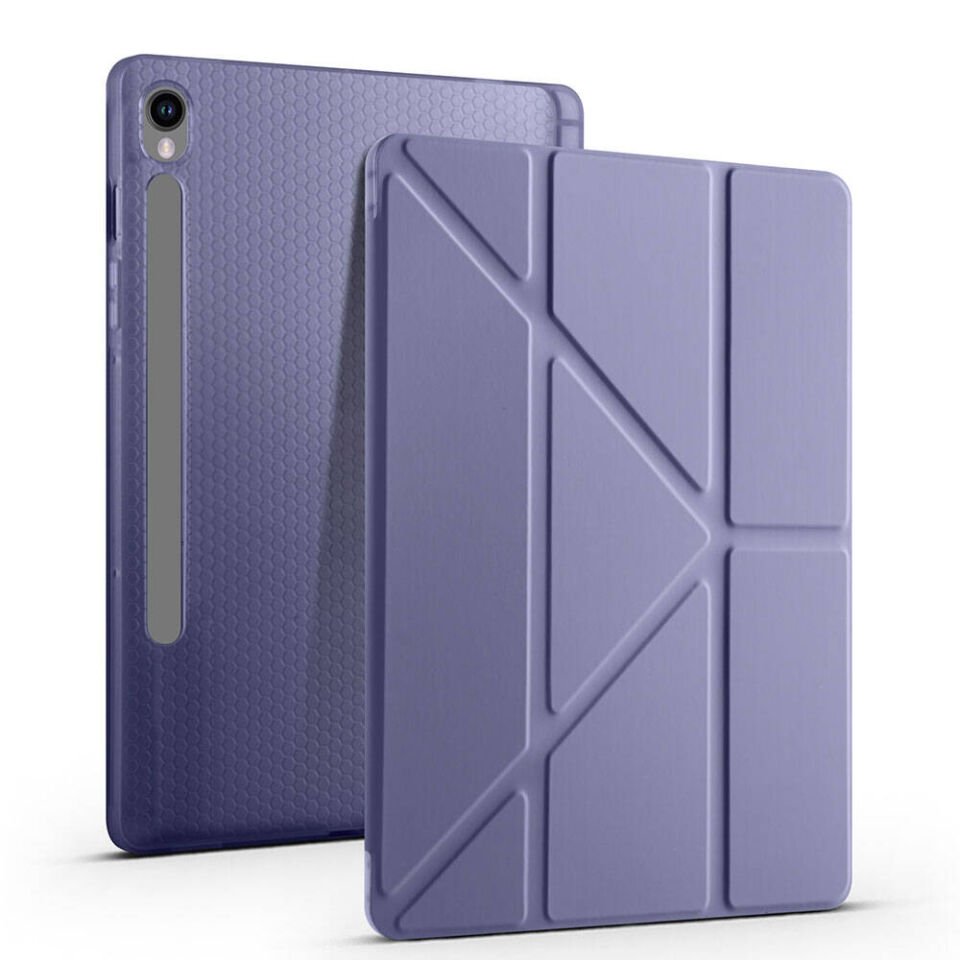 Galaxy Tab S9 FE Kılıf Zore Tri Folding Kalem Bölmeli Standlı Kılıf Mor