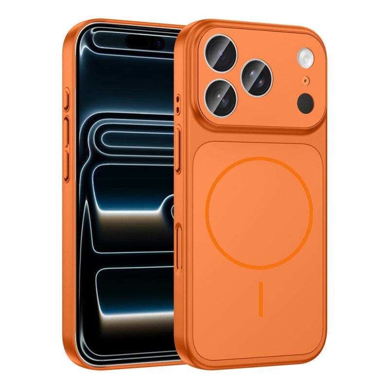 Apple iPhone 17 Pro Kılıf Zore M-Safe Şarj Özellikli Kamera Korumalı Formen Kapak Turuncu