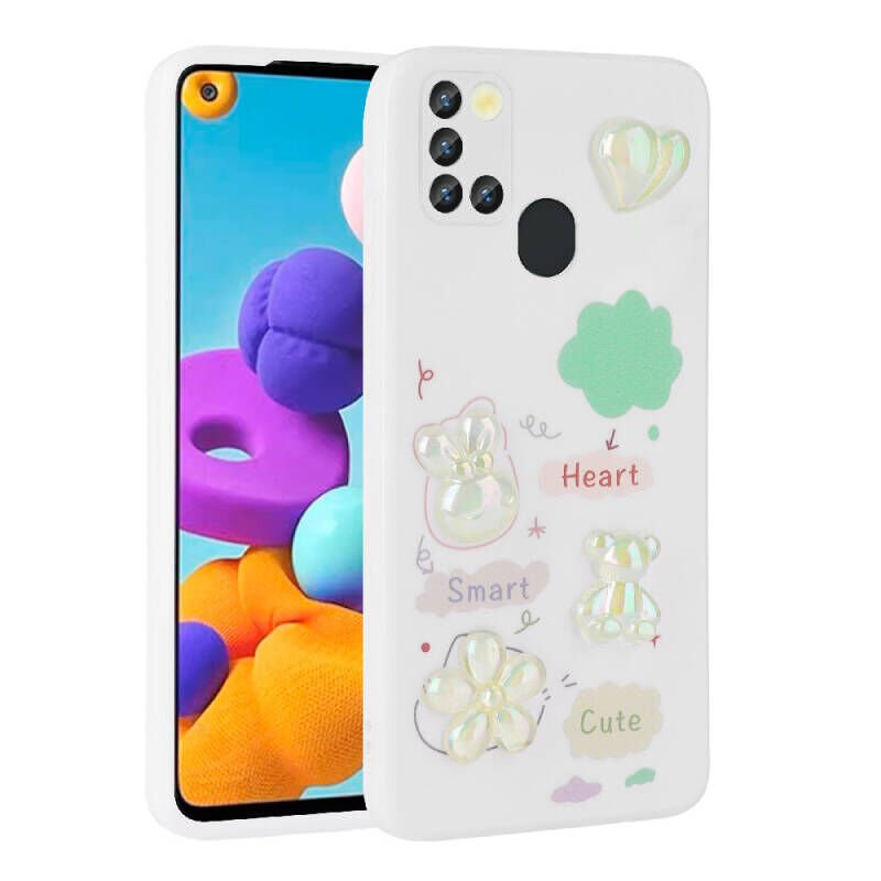 Galaxy A21S Kılıf Kabartma Figürlü Parlak Zore Toys Silikon Kapak