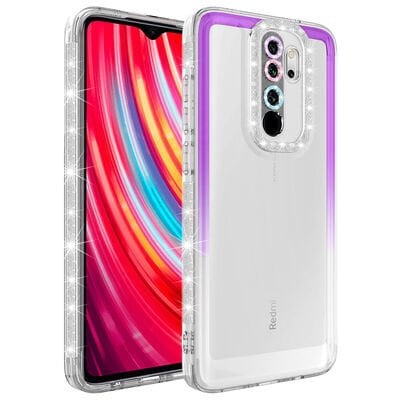 Xiaomi Redmi Note 8 Pro Kılıf Simli ve Renk Geçiş Tasarımlı Lens Korumalı Zore Park Kapak