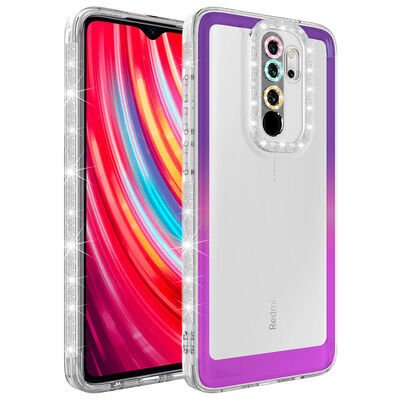 Xiaomi Redmi Note 8 Pro Kılıf Simli ve Renk Geçiş Tasarımlı Lens Korumalı Zore Park Kapak