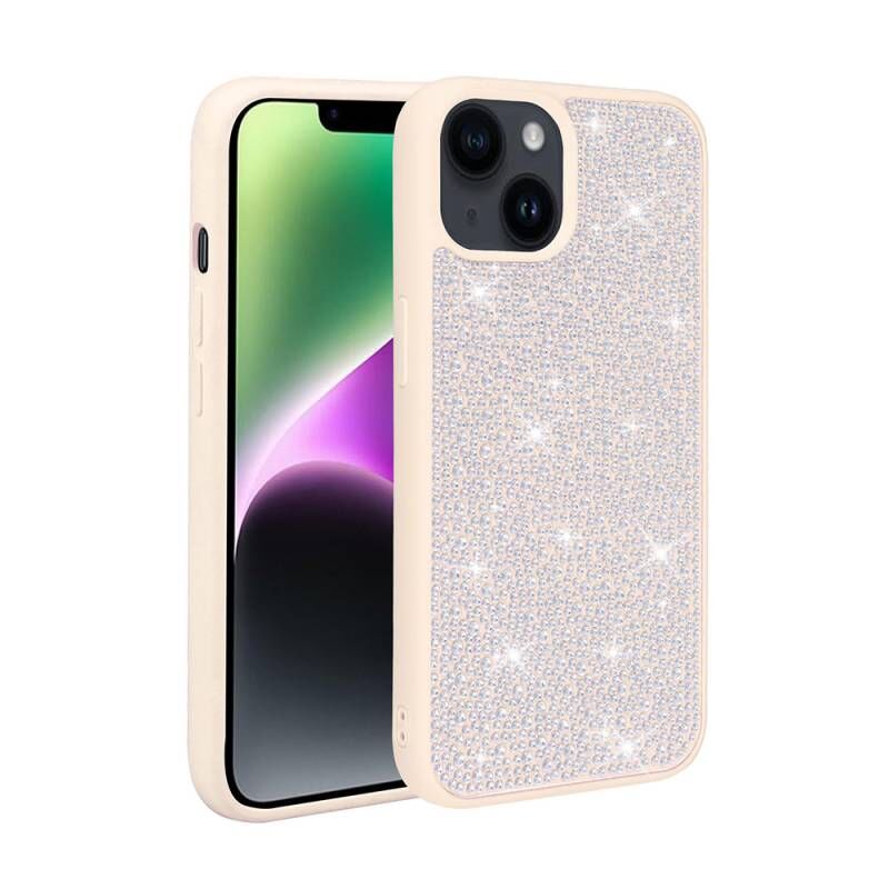 Apple iPhone 14 Plus Kılıf Parlak Taşlı Tasarım Zore Ston Kapak Beyaz