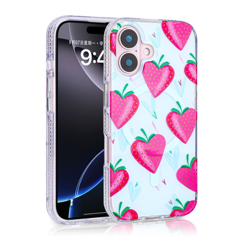 Apple iPhone 16 Kılıf M-safe Şarj Özellikli Zore Stilo Kapak Pembe-Mavi