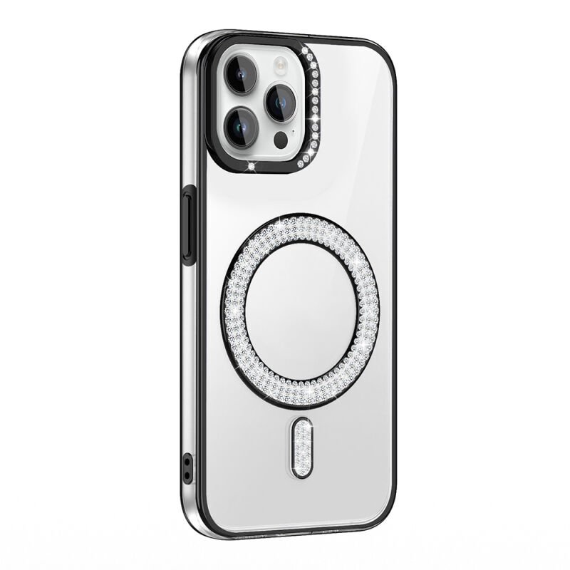 Apple iPhone 12 Kılıf Pırlanta Taş Tasarımlı M-safe Şarj Özellikli Zore Karetta Silikon Kapak