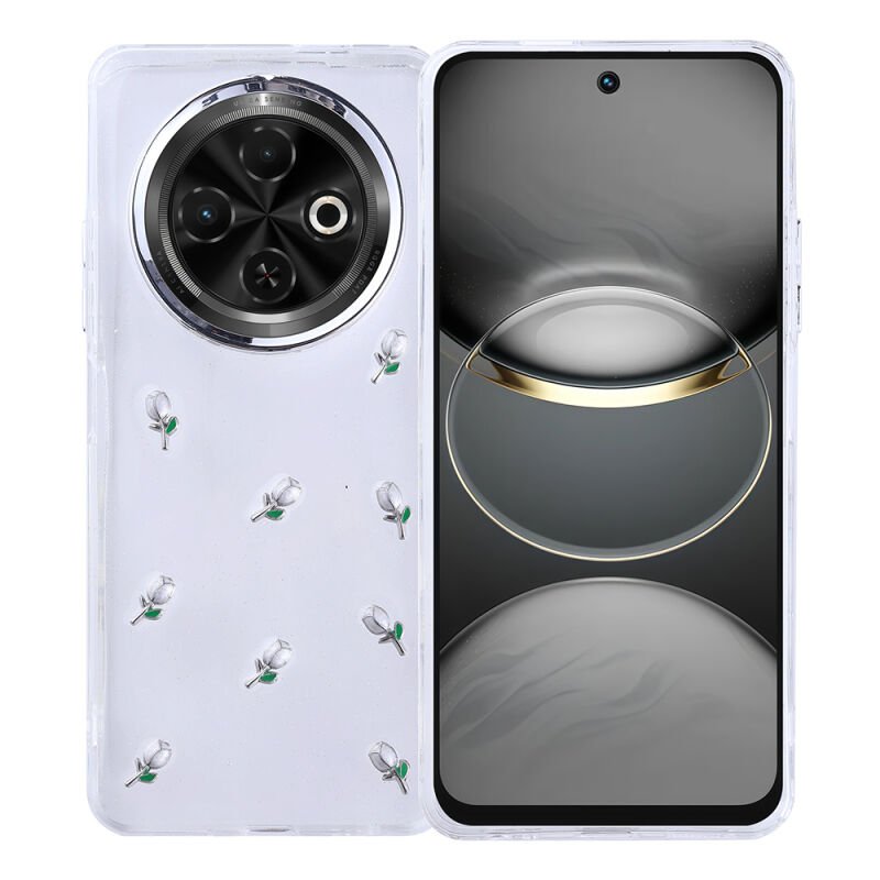 Tecno Spark 30C Kılıf Airbag Tasarımlı Simli Şeffaf Zore Kutup Kapak